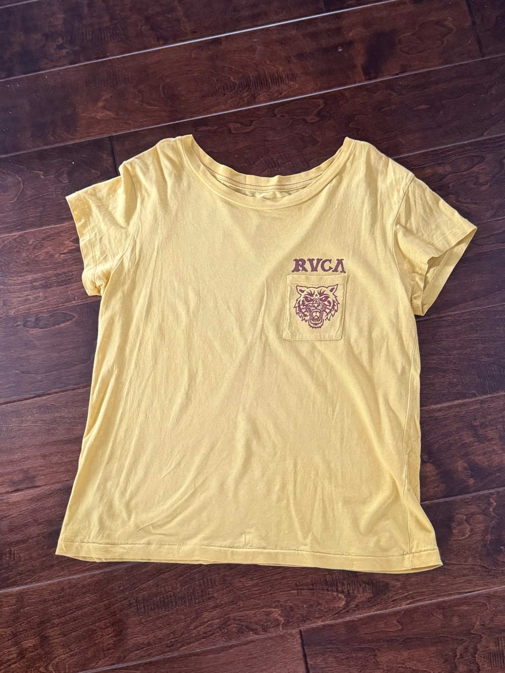 RVCA Yellow Short Sleeve Tee with Tiger Pocket Graphic